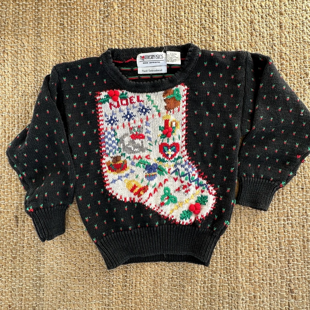 Northern Isles Vintage‎ embroidered ugly Christmas sweater stocking 80’s 4/5